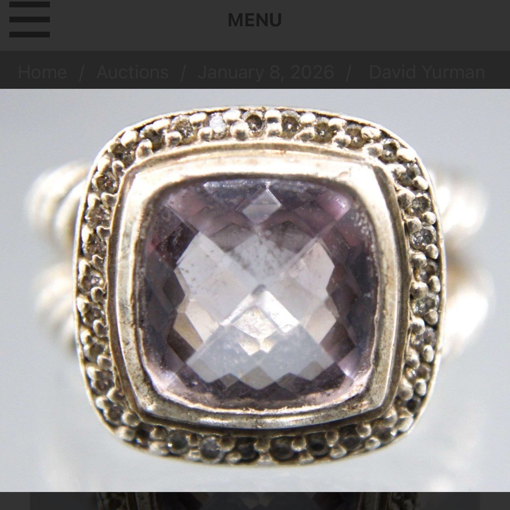 David Yurman Sterling Silver Ring, set with Aquamarine, (tested), size 7.